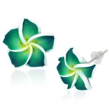 1 Paar FIMO Blüten Ohrstecker weiß petrol gelb XL im...