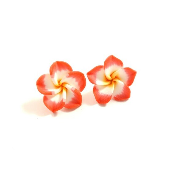 1 Paar FIMO Blüten Ohrstecker rot weiß gelb XL  im weißen Organza Beutel
