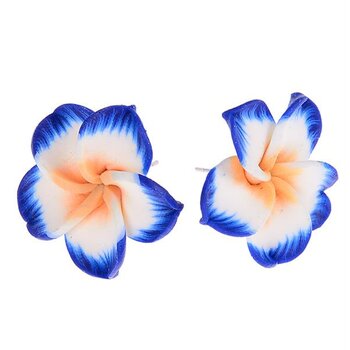 1 Paar FIMO Blüten Ohrstecker Royal blau weiß gelb XL  im...