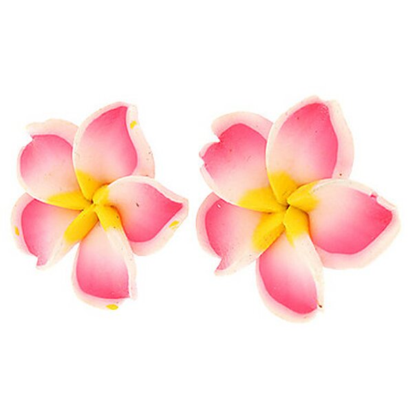 1 Paar FIMO Blüten Ohrstecker rosa weiß gelb XL  im Organza Beutel