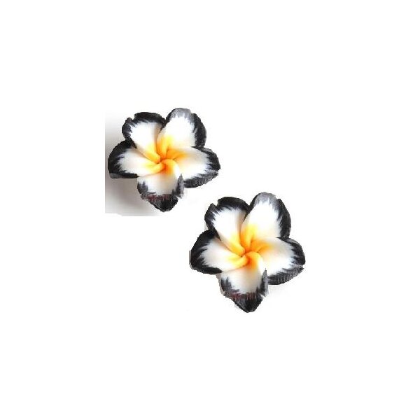 1 Paar FIMO Blüten Ohrstecker schwarz weiß gelb XL  im Organza Beutel