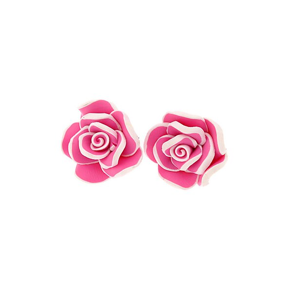 1 Paar Blüten Ohrstecker ROSE XL pink  weiß  im weißen Organza Beutel