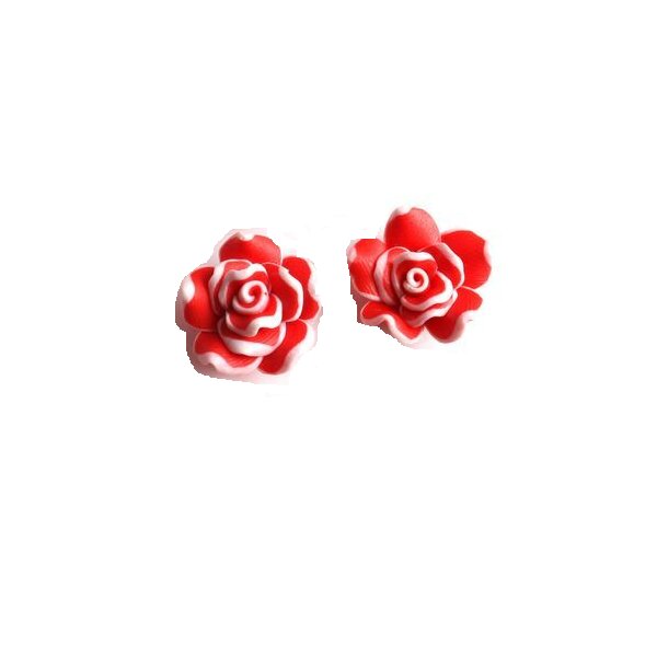 1 Paar Blüten Ohrstecker ROSE XL rot  weiß  im  Organza Beutel