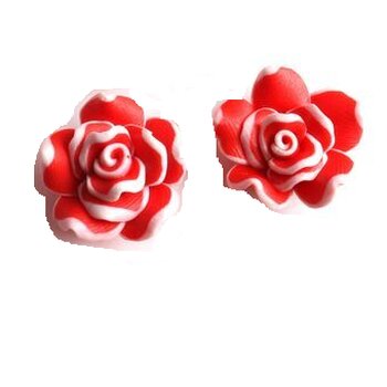 1 Paar Blüten Ohrstecker ROSE XL rot  weiß  im  Organza...