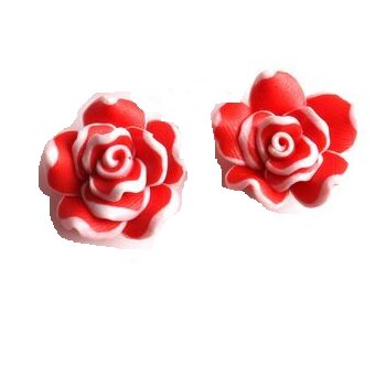 1 Paar Blüten Ohrstecker ROSE XL rot weiß im Organza...