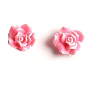 1 Paar Blüten Ohrstecker ROSE XL rosa  weiß  im  Organza...