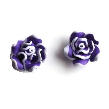 1 Paar Blüten Ohrstecker ROSE XL lila weiß im Organza...