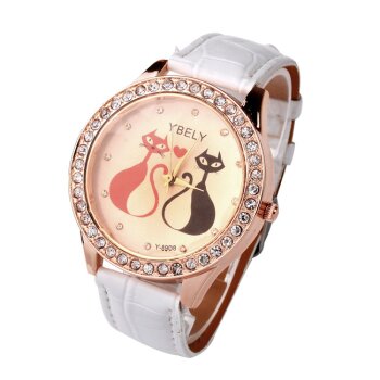 Damen Armbanduhr Strass Ktzchen in Love Rosegold wei