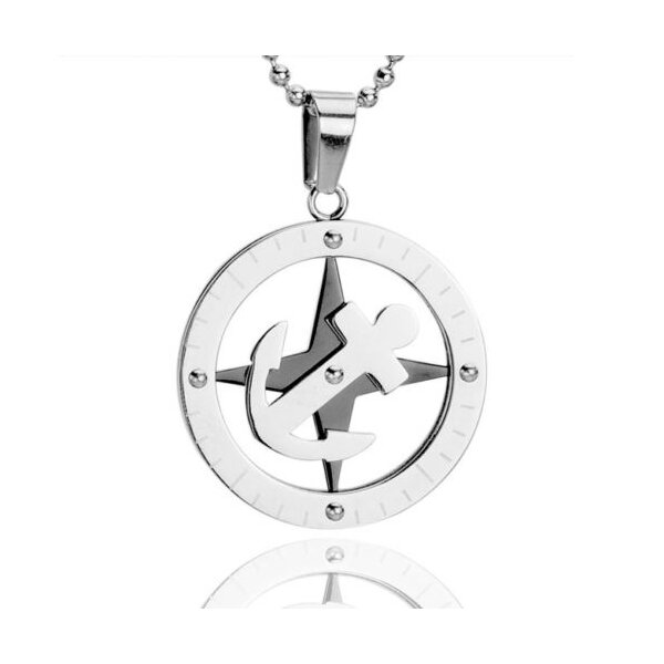 Anhänger Anker & Kompass schwarz XL  316 L  Edelstahl inkl. Kette  im Schmuck Etui