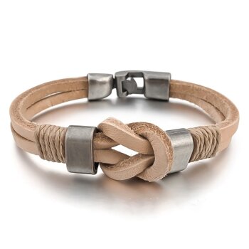 Armband Edelstahl & Echt Leder creme beige im Organza...