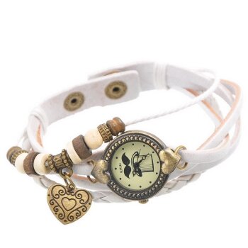 PU Leder Armbanduhr HERZ weiß im Organza Beutel