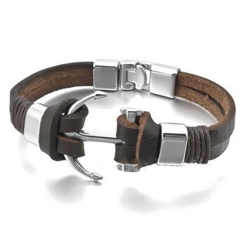 Armband Anker Leder dunkel braun im Organza Beutel