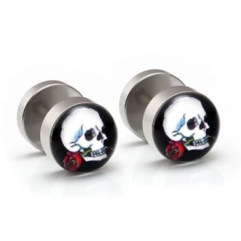 1 Fake Plug Totenkopf Rose Edelstahl