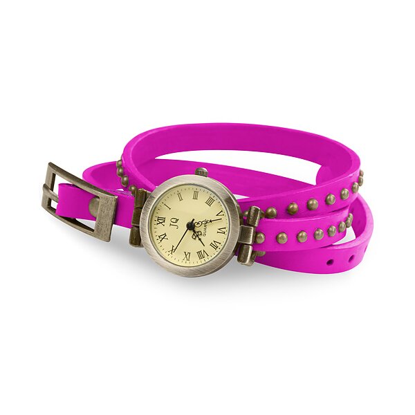 Wickel Leder Armbanduhr NIETEN magenda im Organza Beutel