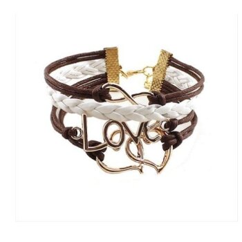 Armband Doppelherz & LOVE Rosé Gold braun weiß
