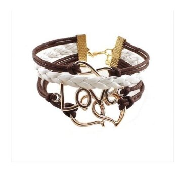 Armband Doppelherz & LOVE Ros Gold braun wei