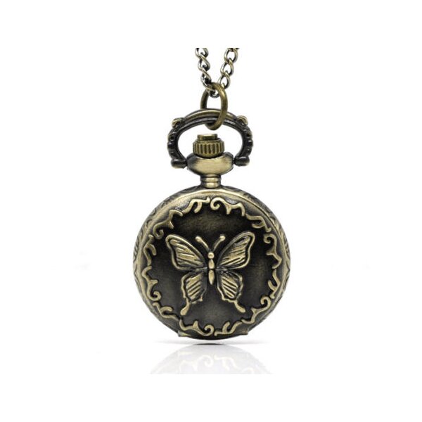 lange Kette mit runder Taschen Uhr Retro Butterfly im...