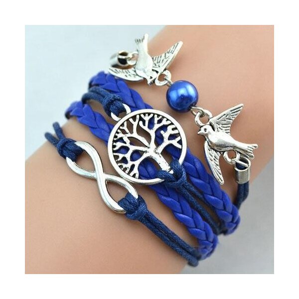 Armband Taube & Lebensbaum mit Perle Royal blau