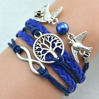 Armband Taube & Lebensbaum mit Perle Royal blau