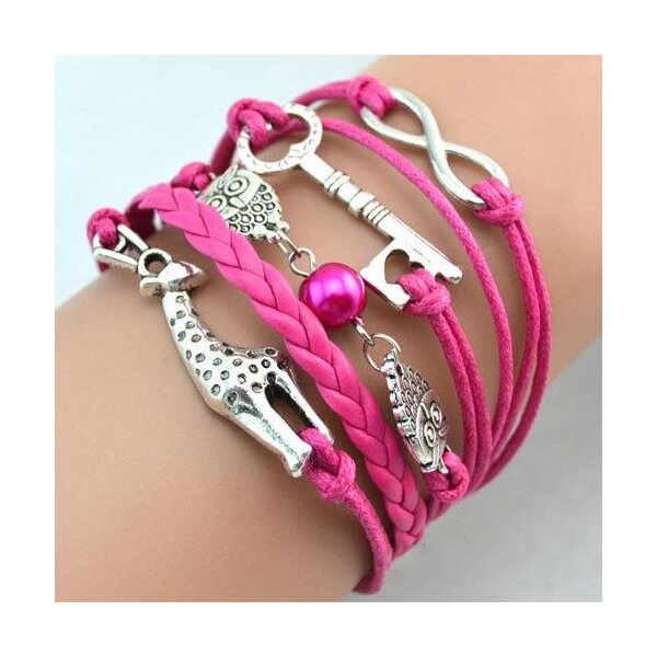 Armband Euly Schlssel & Giraffe mit Perle pink