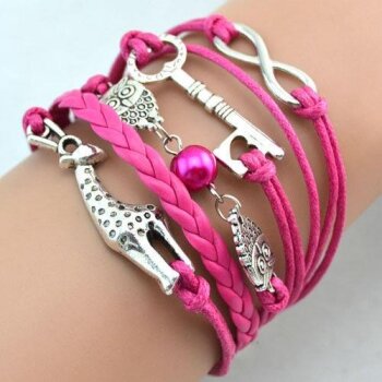 Armband Euly Schlssel & Giraffe mit Perle pink