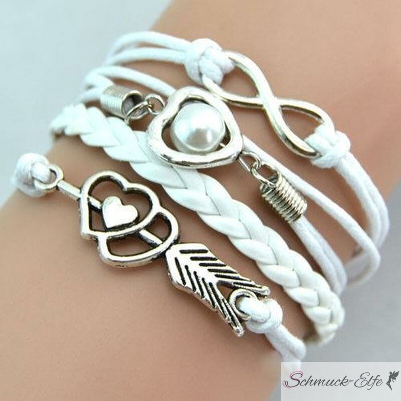 Armband Herz mit Pfeil & Infinity mit Perle weiß, 19,99 €
