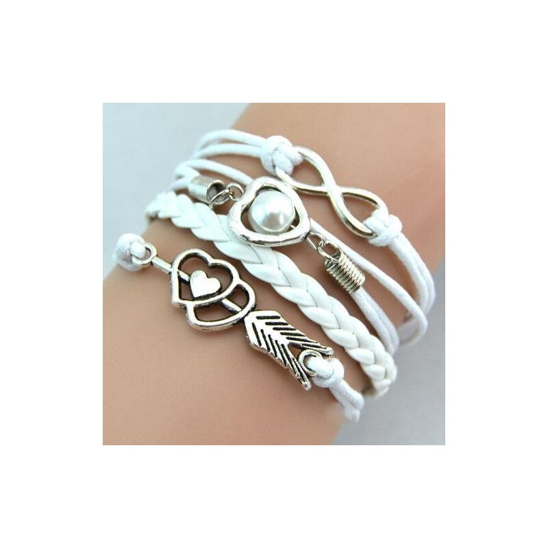 Armband Herz mit Pfeil & Infinity mit Perle weiß, 19,99 €