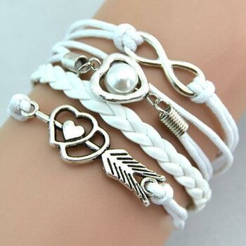 Armband Herz mit Pfeil & Infinity mit Perle weiß