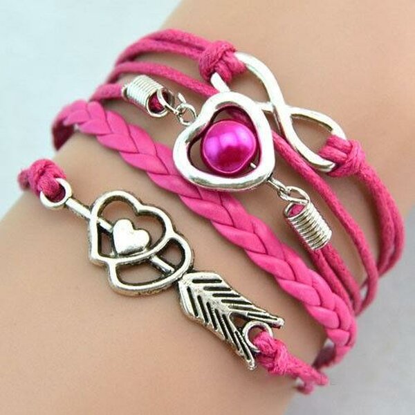 Armband Herz mit Pfeil & Infinity mit Perle pink