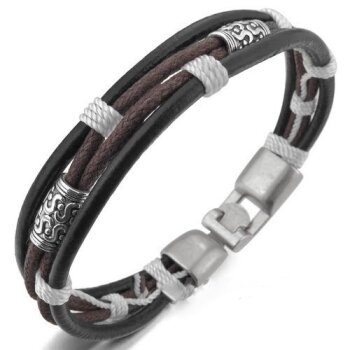 Armband Echt Leder mit Edelstahl Perlen