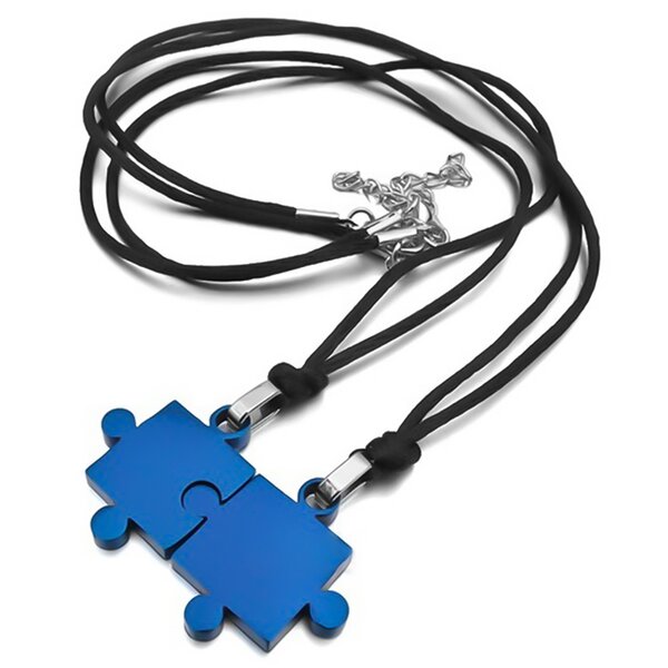 Partnerketten Puzzle blau 316 L Edelstahl inkl. Ketten im Etui GRAVUR OPTION