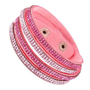 Wickel Lederarmband Strass PINK & ROSA