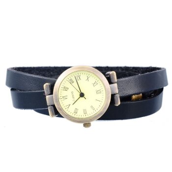 Wickel Leder Armbanduhr Kunstleder schwarz im Organza...