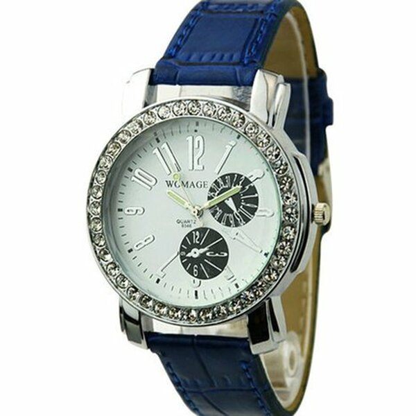 Damen Armbanduhr Strass Chronograph dunkel blau