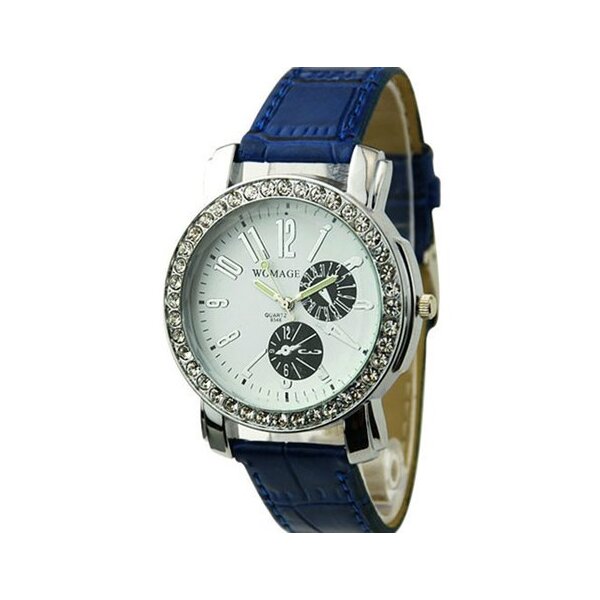 Damen Armbanduhr Strass Chronograph dunkel blau