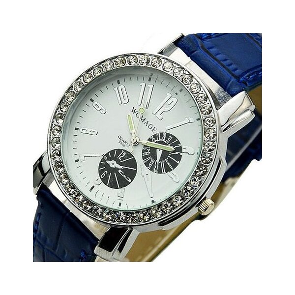 Damen Armbanduhr Strass Chronograph dunkel blau