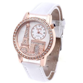 Damen Armbanduhr 3D Paris mit Strass Rosegold weiß