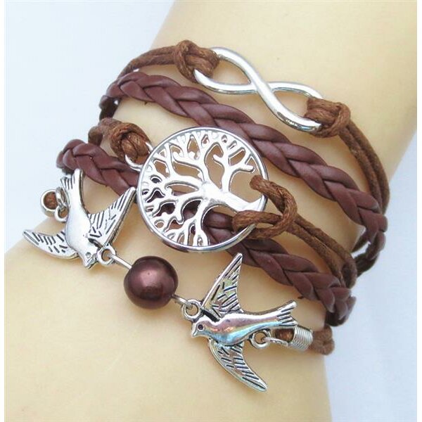 Armband Taube & Lebensbaum mit Perle caramel braun