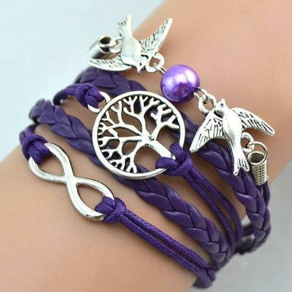 Armband Taube & Lebensbaum mit Perle lila