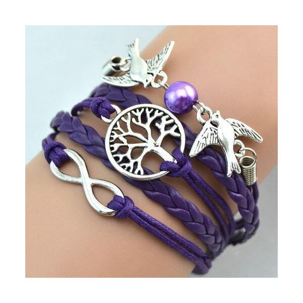 Armband Taube & Lebensbaum mit Perle lila