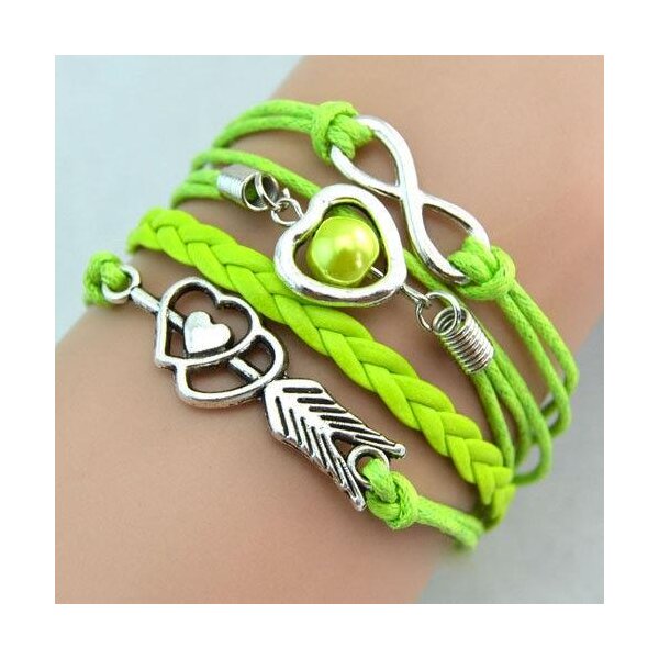 Armband Herz mit Pfeil & Infinity mit Perle kiwi grn