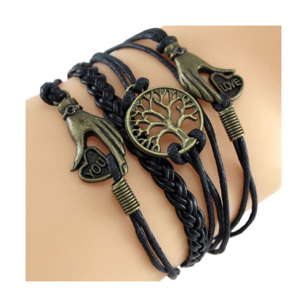 Armband Lebensbaum & Hände LOVE YOU schwarz