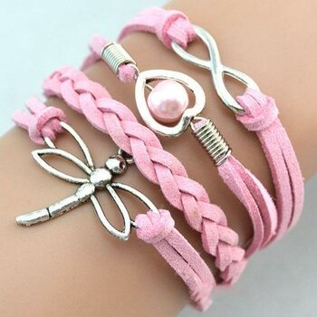 Armband Libelle & Infinity mit Perle rosa