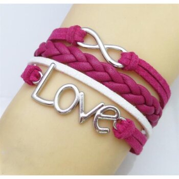 Armband LOVE Infinity hot pink im Organza Beutel