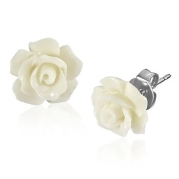 1 Paar Ohr Stecker Blüte weiß im Organza Beutel