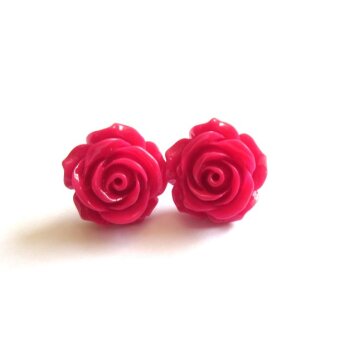 1 Paar Ohr Stecker Blüte rot im Organza Beutel