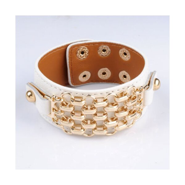 ECHT Lederarmband ROCKN GLAM wei Gold  im Organza Beutel