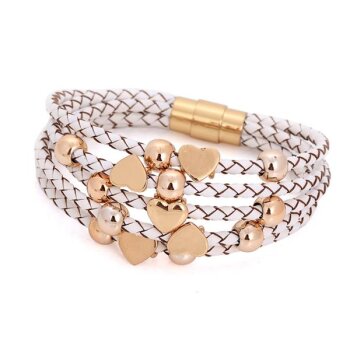 ECHT Lederarmband weiß Herzen Edelstahl Perlen mit...