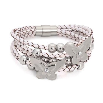 ECHT Lederarmband weiß Schmetterling Edelstahl Perlen &...