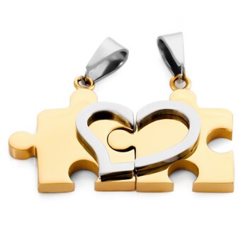 Partnerketten Puzzle mit Herz GOLD Edelstahl inkl....